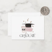 Abschluss mit rosafarbenen Büchern, Kaffee & Gold  Mitteilungskarte (Vorderseite/Rückseite Beispiel)