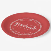 Abschluss mit rotem Skript und weißen Streifen Pappteller (Schrägansicht)