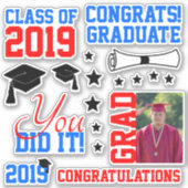 Abschluss mit rotem und blauem Foto Aufkleber (Vorderseite)