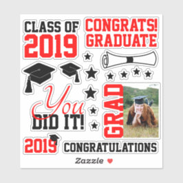 Abschluss mit rotem und schwarzem Foto Aufkleber