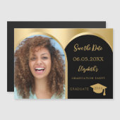 Abschluss mit schwarzem Foto Save the Date Magneteinladung (Vorne/Hinten)