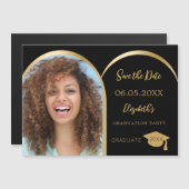 Abschluss mit schwarzem Foto Save the Date Magneteinladung (Vorne/Hinten)