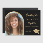 Abschluss mit schwarzem Foto Save the Date Magneteinladung (Vorne/Hinten)