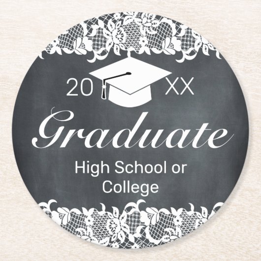 Abschluss mit schwarzer oder weißer Spitze Runder Pappuntersetzer (Vorderseite)