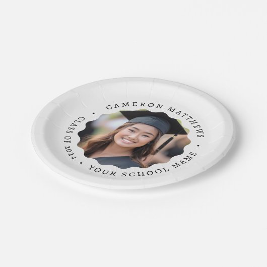 Abschluss mit weißem Foto Pappteller (Schrägansicht)