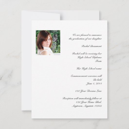 Abschluss mit weißem und silberfarbenem Scroll Einladung (Rückseite)