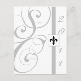 Abschluss mit weißem und silberfarbenem Scroll Einladung