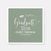 Abschluss Modern Minimalistisch Mortarboard Green Serviette (Vorderseite)