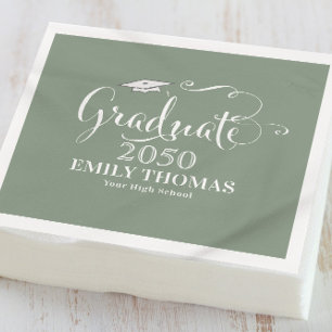 Abschluss Modern Minimalistisch Mortarboard Green Serviette