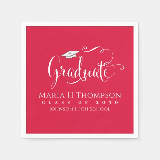 Abschluss Modern Mortarboard Script Crimson Red Serviette (Vorderseite)