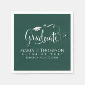 Abschluss Modern Mortarboard Script dunkelgrün Serviette (Vorderseite)