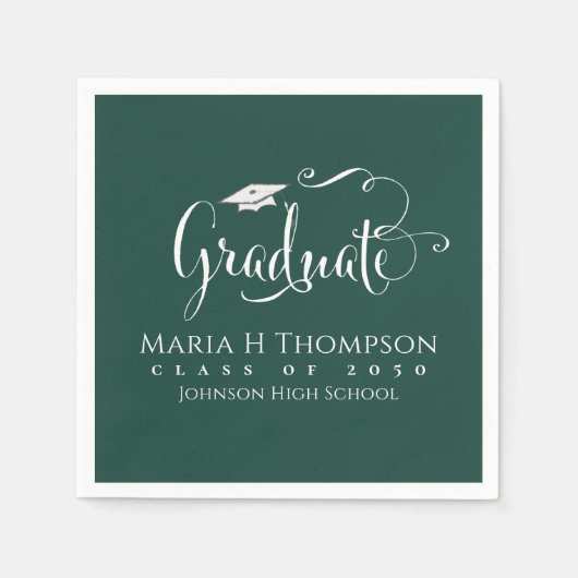 Abschluss Modern Mortarboard Script dunkelgrün Serviette (Vorderseite)