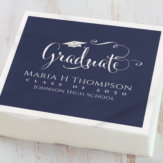 Abschluss Modern Mortarboard Script Navy Blue Serviette