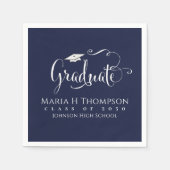 Abschluss Modern Mortarboard Script Navy Blue Serviette (Vorderseite)