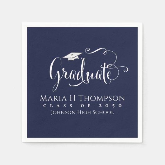 Abschluss Modern Mortarboard Script Navy Blue Serviette (Vorderseite)