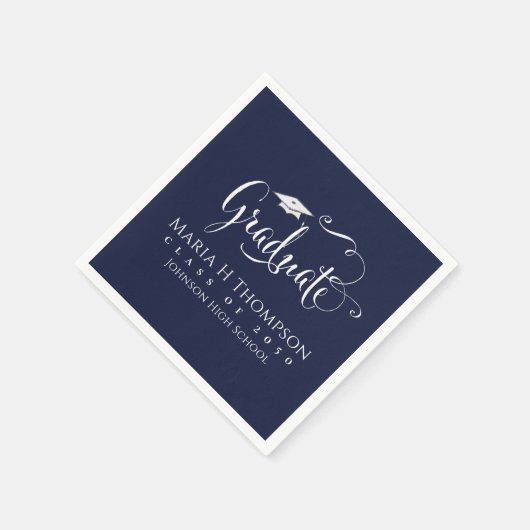 Abschluss Modern Mortarboard Script Navy Blue Serviette (Ecke)