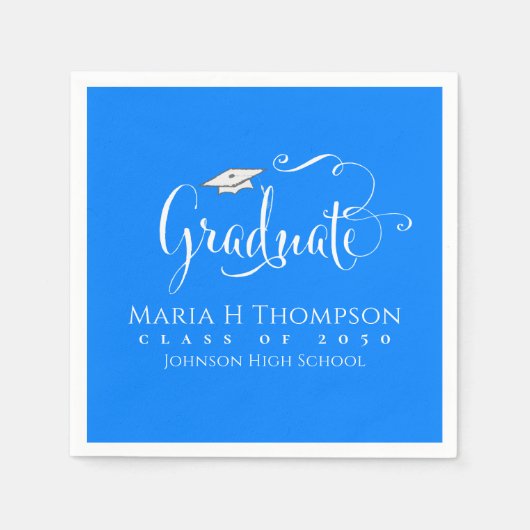 Abschluss Modern Mortarboard Script Simple Blue Serviette (Vorderseite)