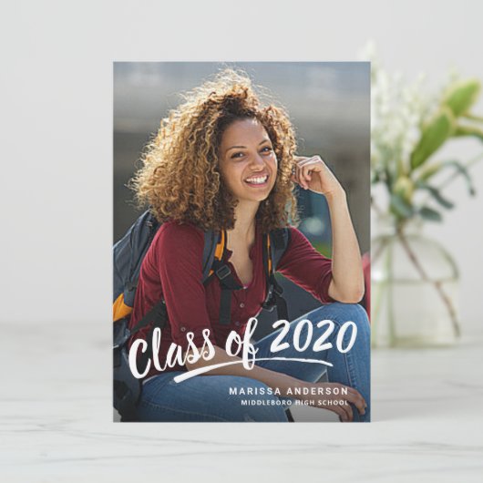 Abschluss Modern Pinselschrift 2+Sided Party 2020 Einladung (Stehend Vorderseite)