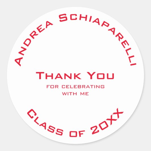 Abschluss Modern Simple Red Custom Vielen Dank Runder Aufkleber (Vorderseite)