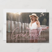 Abschluss moderne Foto Drehbuch elegante rosa mädc Einladung (Vorderseite)