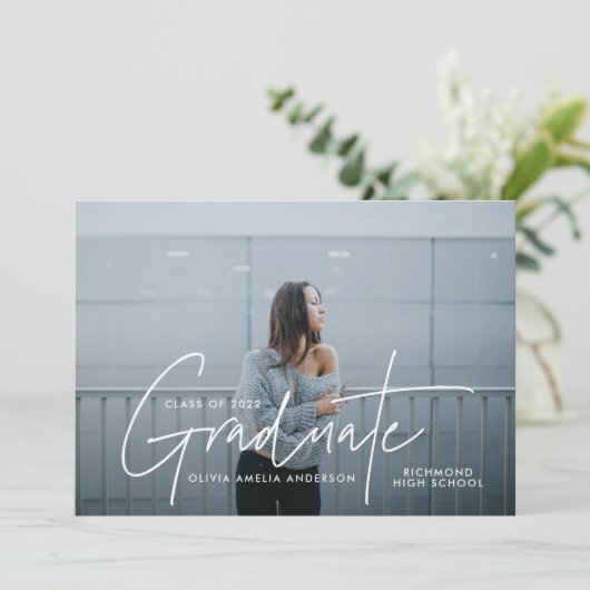 Abschluss Moderne Foto-Schrift Typografie elegant Einladung (Stehend Vorderseite)