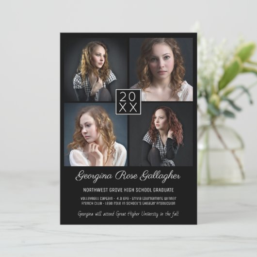 Abschluss Moderne FotoCollage Einfach Grad Schwarz Ankündigung (Stehend Vorderseite)