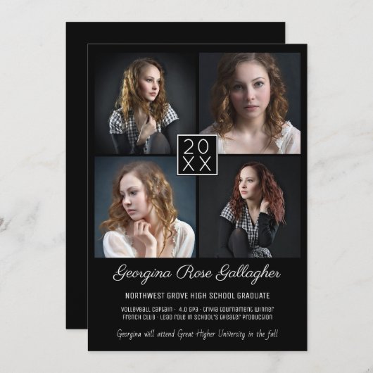 Abschluss Moderne FotoCollage Einfach Grad Schwarz Ankündigung (Vorne/Hinten)