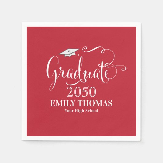 Abschluss Moderne Mortarboard Minimalistisch Red Serviette (Vorderseite)