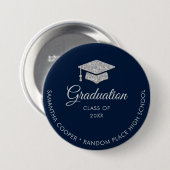 Abschluss Moderne Typografie Navy Blue Script Button (Vorne & Hinten)