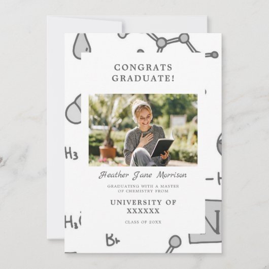 Abschluss moderner chemischer Hintergrundelemente Einladung (Vorderseite)