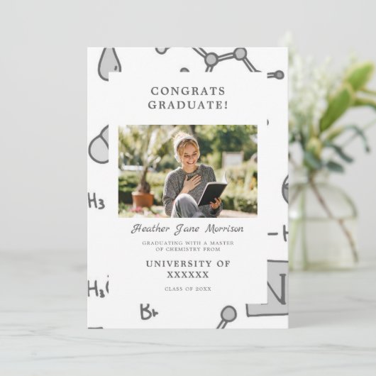 Abschluss moderner chemischer Hintergrundelemente Einladung (Stehend Vorderseite)