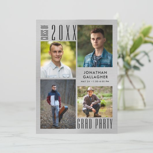 Abschluss Moderner Metallischer Silberschlauch Sch Einladung (Stehend Vorderseite)