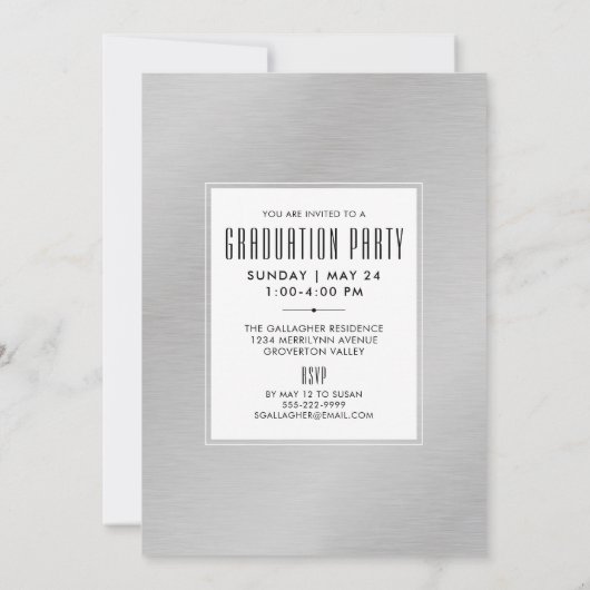 Abschluss Moderner Metallischer Silberschlauch Sch Einladung (Rückseite)