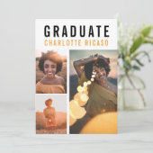 Abschluss Modernes 3 Fotomaterial Personalisiert Einladung (Stehend Vorderseite)