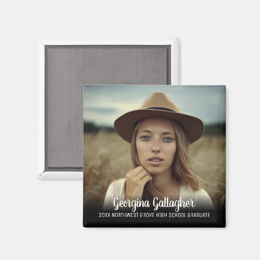 Abschluss Modernes, feines Foto | Grad Name Script Magnet (Vorderseite/Rückseite)