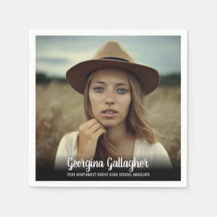Abschluss Modernes, feines Foto Grad Name Script Serviette