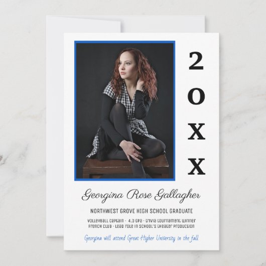 Abschluss Modernes Foto Einfach Grad Jahr Blau Ankündigung (Vorderseite)
