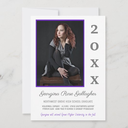 Abschluss Modernes Foto Lila Jahr Ankündigung (Vorderseite)