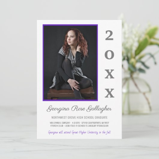 Abschluss Modernes Foto Lila Jahr Ankündigung (Stehend Vorderseite)