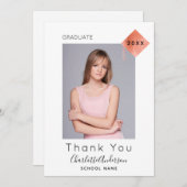 Abschluss Modernes Foto Rose Gold Danke Karte (Vorne/Hinten)