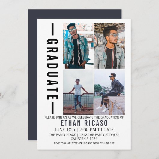 Abschluss Modernes Fotomaterial Personalisiert Einladung (Vorne/Hinten)