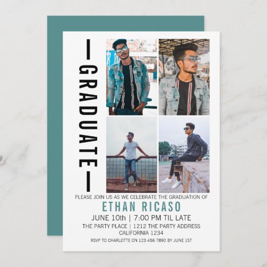 Abschluss Modernes Fotomaterial Personalisiert Einladung (Vorne/Hinten)