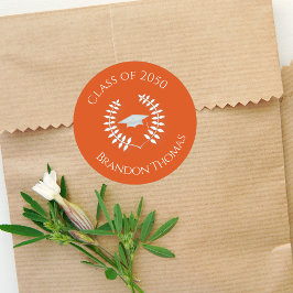 Abschluss Modernes Klassisches Laurel Bright Orang Runder Aufkleber