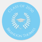 Abschluss Modernes Klassisches Laurel Light Blue Runder Aufkleber (Vorderseite)