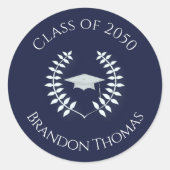 Abschluss Modernes Klassisches Laurel Navy Blau Runder Aufkleber (Vorderseite)