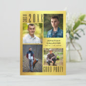 Abschluss Modernes Metallisches Gold Sleek Black Einladung (Stehend Vorderseite)