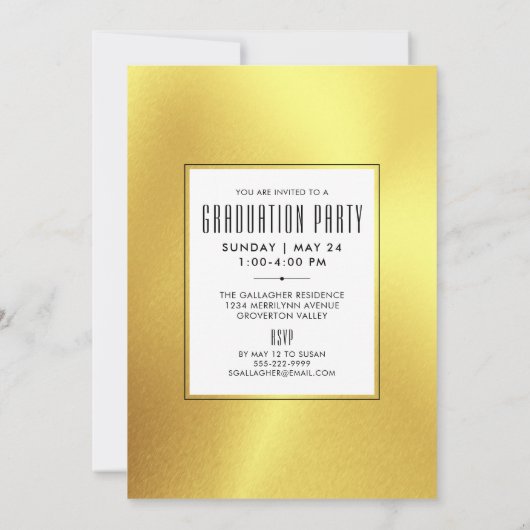 Abschluss Modernes Metallisches Gold Sleek Black Einladung (Rückseite)