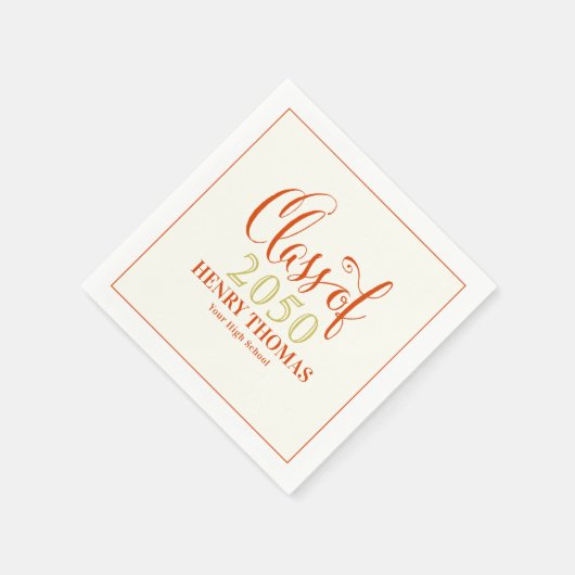 Abschluss Modernes Minimalistisches Orange Script Serviette (Ecke)