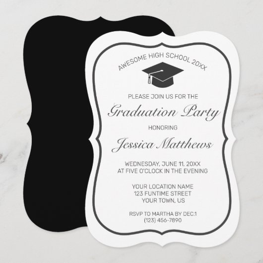 Abschluss Modernes Minimalistisches Schwarzes Schw Einladung (Vorne/Hinten)