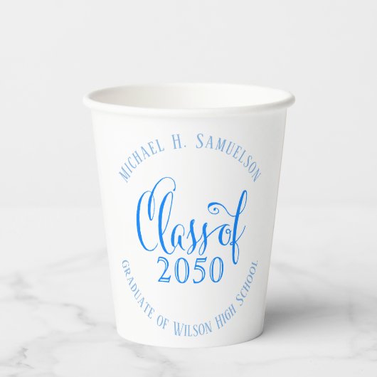 Abschluss Modernes Minimalistisches Script Azure B Pappbecher (Rückseite)